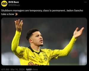 Fan Dortmund đăng ảnh Sancho: HLV bướng bỉnh là nhất thời nhưng tài năng là vĩnh viễn