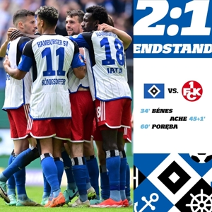 Hãy nỗ lực để thi đấu ở trận play-off! Chiến thắng của Hamburg tạm thời đưa họ lên vị trí thứ 3 tại Bundesliga 2, trong khi Kaiserslautern vẫn nằm ở khu vực 2 đội cuối bảng xuống hạng.